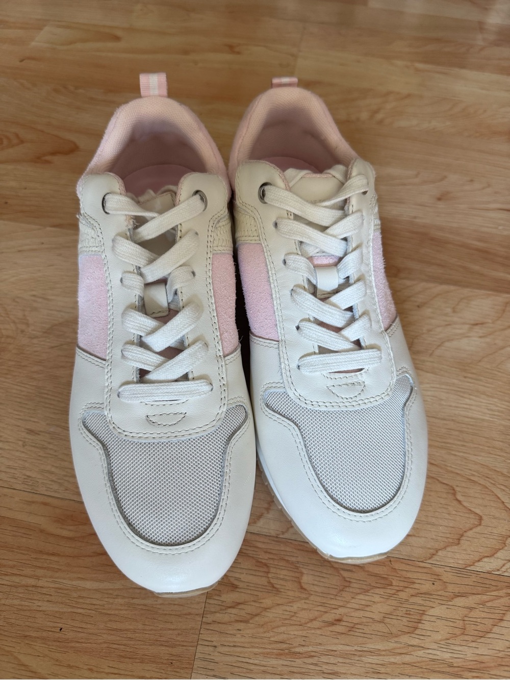 Women’s Lace-Up Sneakers in White and Light Pink, New Without Tags